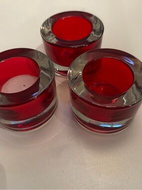 Set of 3 Red Glass Tea Light Holders
